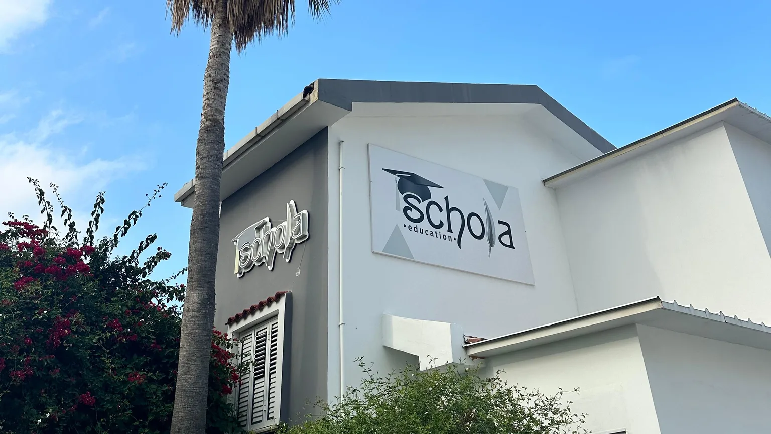 Schola DJ Academy boulevard stage — the academy building at Doğanköy, Girne